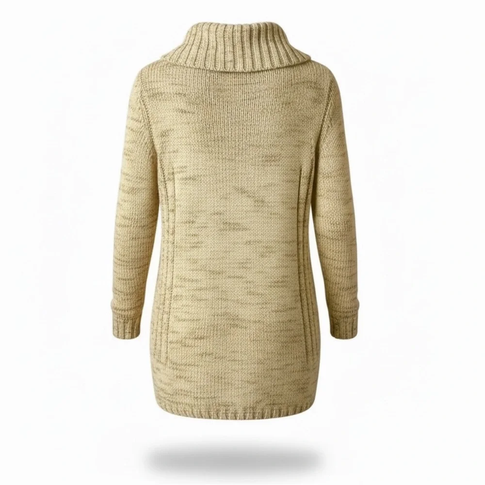 ANTHROPOLOGIE Little Yellow Bird Cardigan Sweater Marled Tan Brown Large